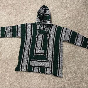 Cozy Green and Gray Striped Baja Hoodie Sweater